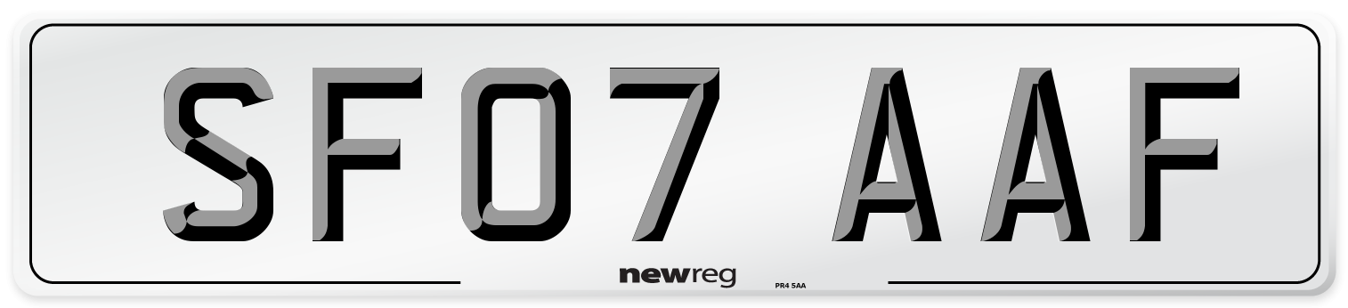 SF07 AAF Number Plate from New Reg